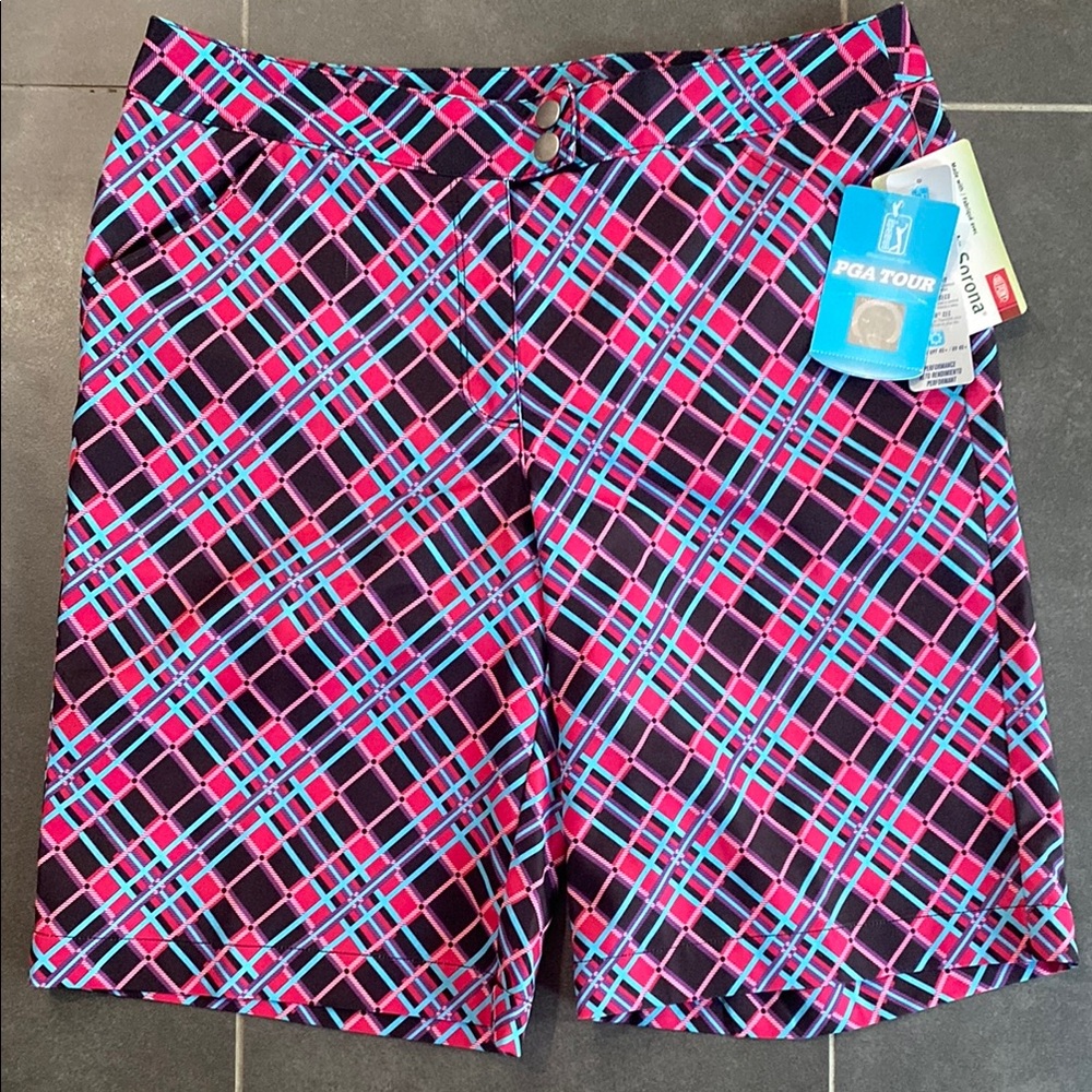 New PGA Tour pink and blue plaid women’s size‎ 4 golf shorts